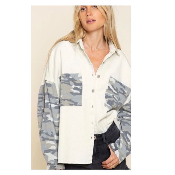 Copy - BEIGE Cream Camo Oversized Shacket - Picture 11 of 16